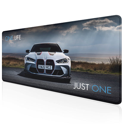 One Life Just One Supercar Stitched Desk Mat | Large Gaming & Office Mouse Pad | Non-Slip Rubber Base | Extended Desk Mat for Keyboard & Laptop