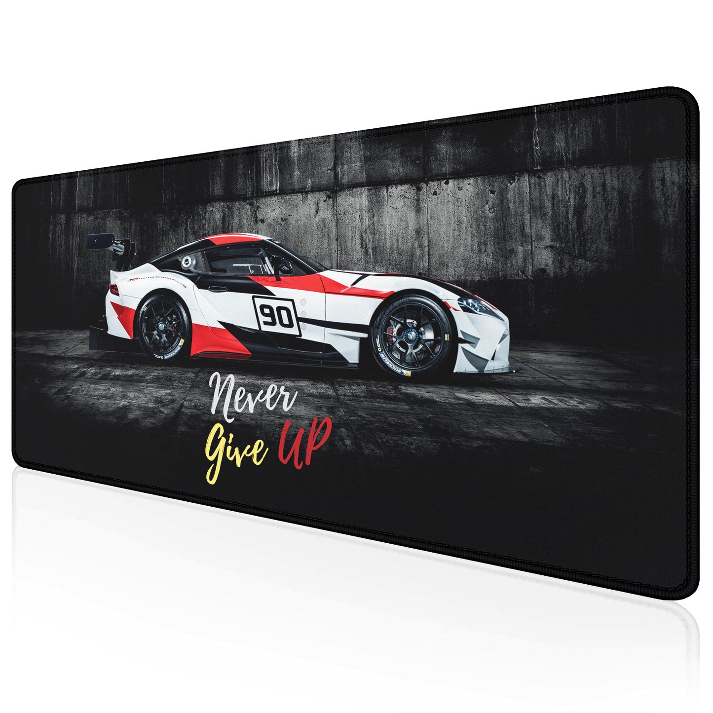 Never Give Up Racing Car Stitched Desk Mat | Large Gaming & Office Mouse Pad | Non-Slip Rubber Base | Extended Desk Mat for Keyboard & Laptop