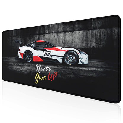Never Give Up Racing Car Stitched Desk Mat | Large Gaming & Office Mouse Pad | Non-Slip Rubber Base | Extended Desk Mat for Keyboard & Laptop