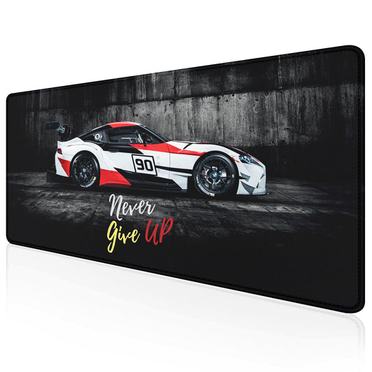Never Give Up Racing Car Stitched Desk Mat | Large Gaming & Office Mouse Pad | Non-Slip Rubber Base | Extended Desk Mat for Keyboard & Laptop
