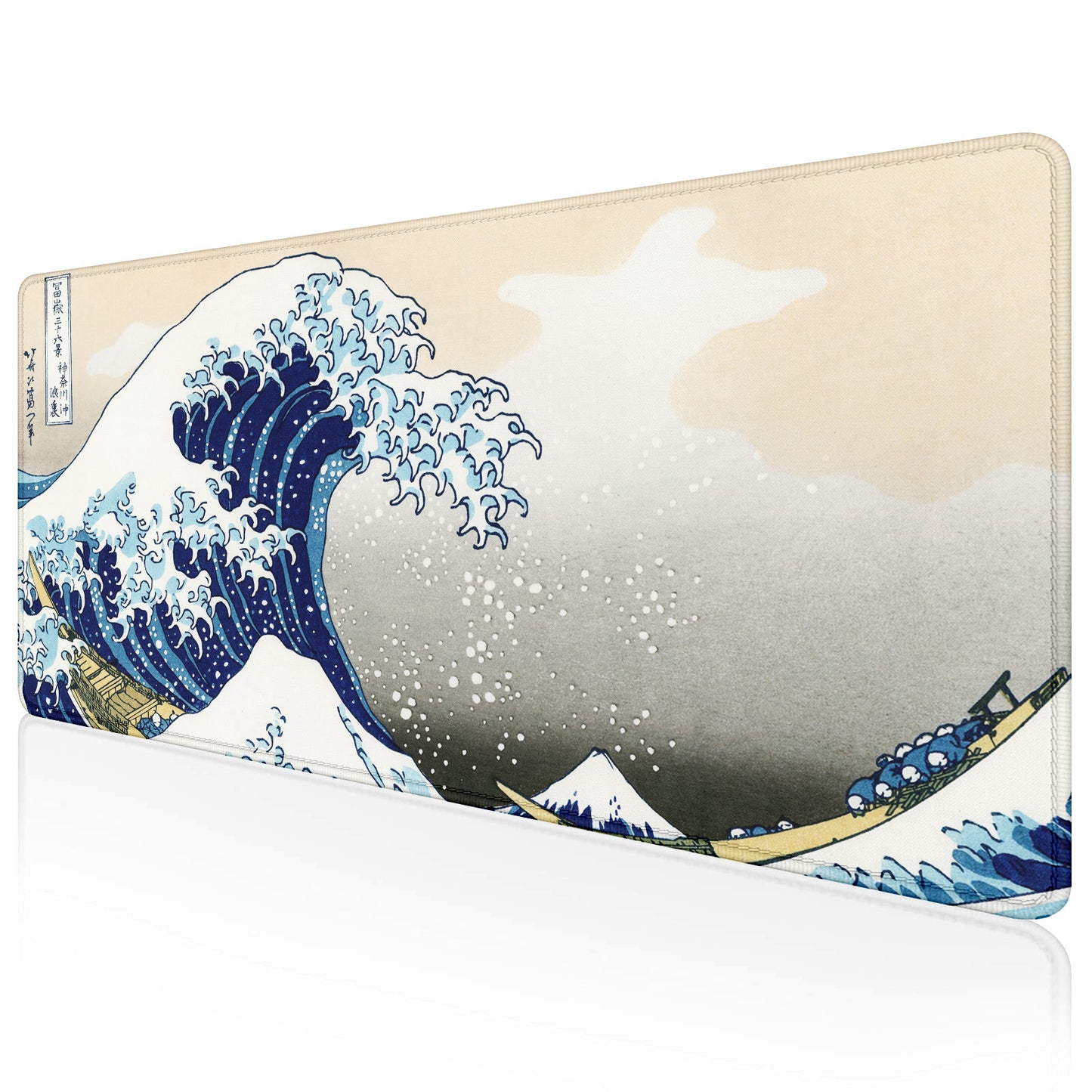 The Great Wave Stitched Desk Mat | Japanese Art Mouse Pad | Large Gaming & Office Desk Mat | Non-Slip Rubber Base | Extended Mat for Keyboard & Laptop