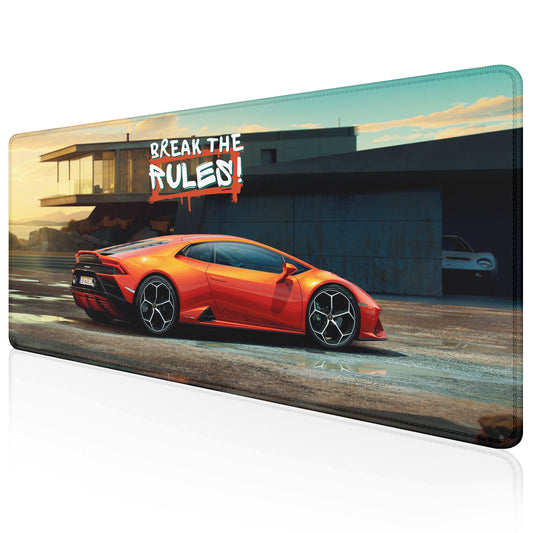 Break the Rules Supercar Stitched Desk Mat | Large Gaming & Office Mouse Pad | Non-Slip Rubber Base | Extended Desk Mat for Keyboard & Laptop
