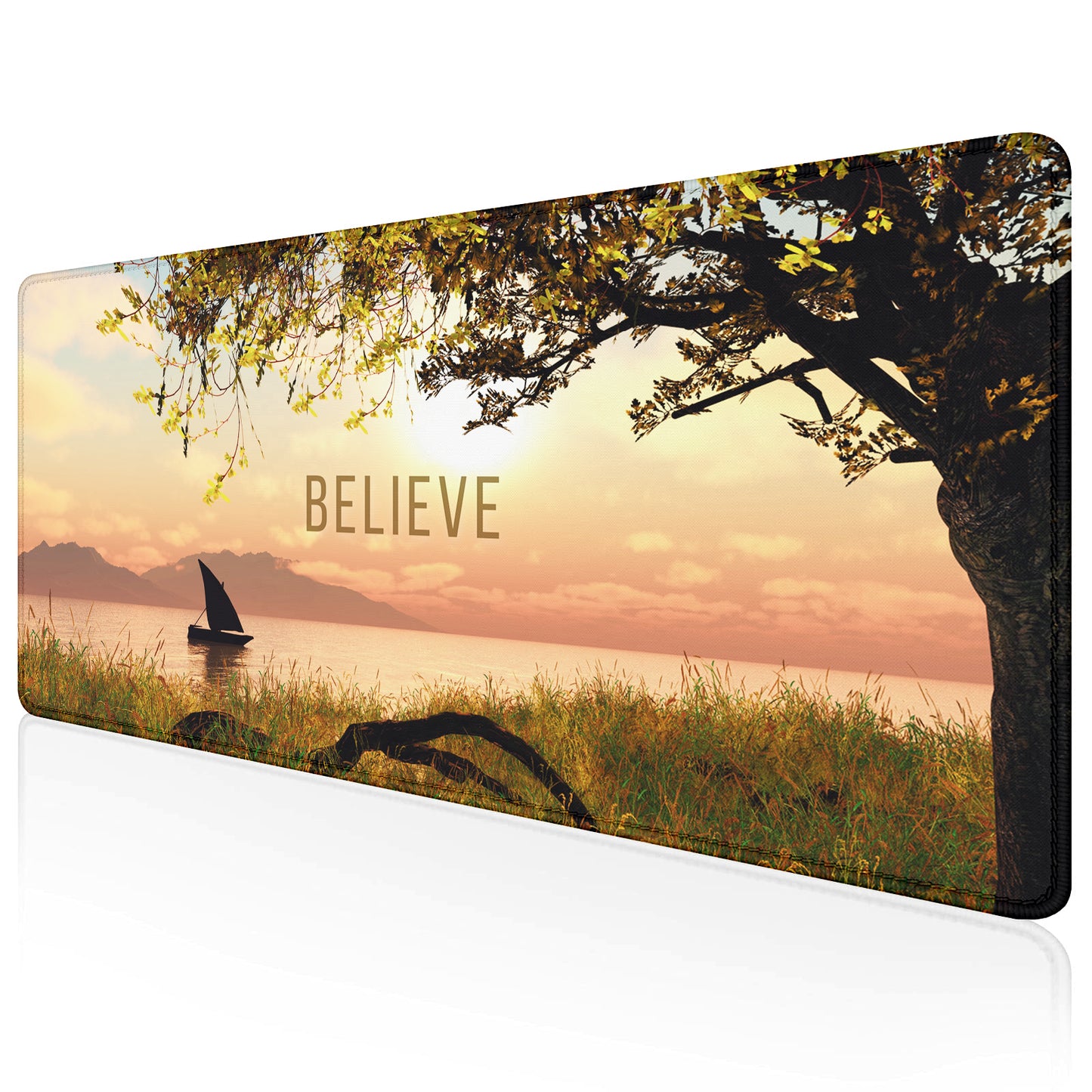 Believe – Nature Landscape Stitched Desk Mat | Large Gaming & Office Mouse Pad | Non-Slip Rubber Base | Extended Desk Mat for Keyboard, Laptop & Mouse