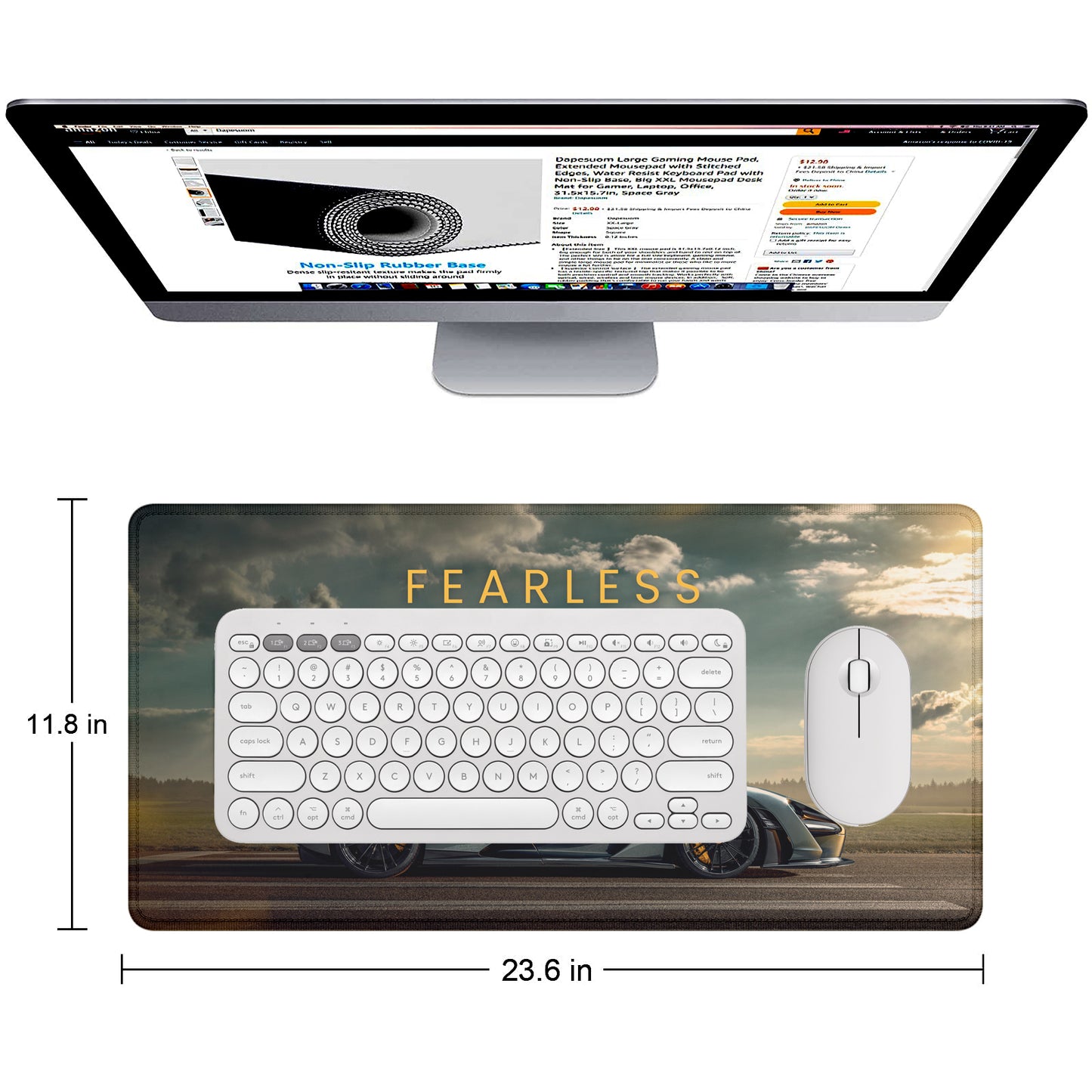 Fearless Supercar Stitched Desk Mat | Large Gaming & Office Mouse Pad | Non-Slip Rubber Base | Extended Desk Mat for Keyboard & Laptop