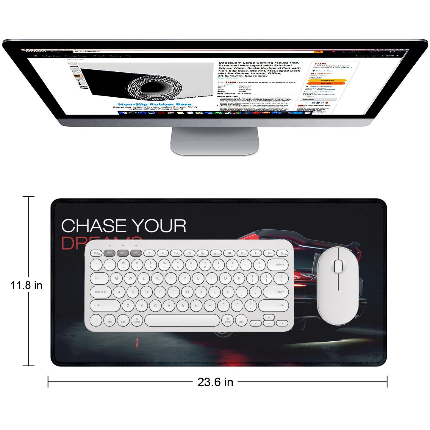 Chase Your Dreams Premium Stitched Desk Mat | Large Gaming & Office Mouse Pad | Non-Slip Rubber Base | Smooth Surface for Laptop, Keyboard & Mouse
