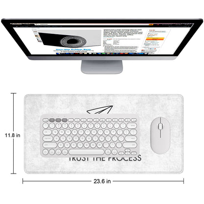 Trust The Process Stitched Desk Mat – Large Extended Mouse Pad – Minimalist Design, Non-Slip Rubber Base, Smooth Surface, Durable Edges – Office & Gaming Desk Accessory (Marble White)