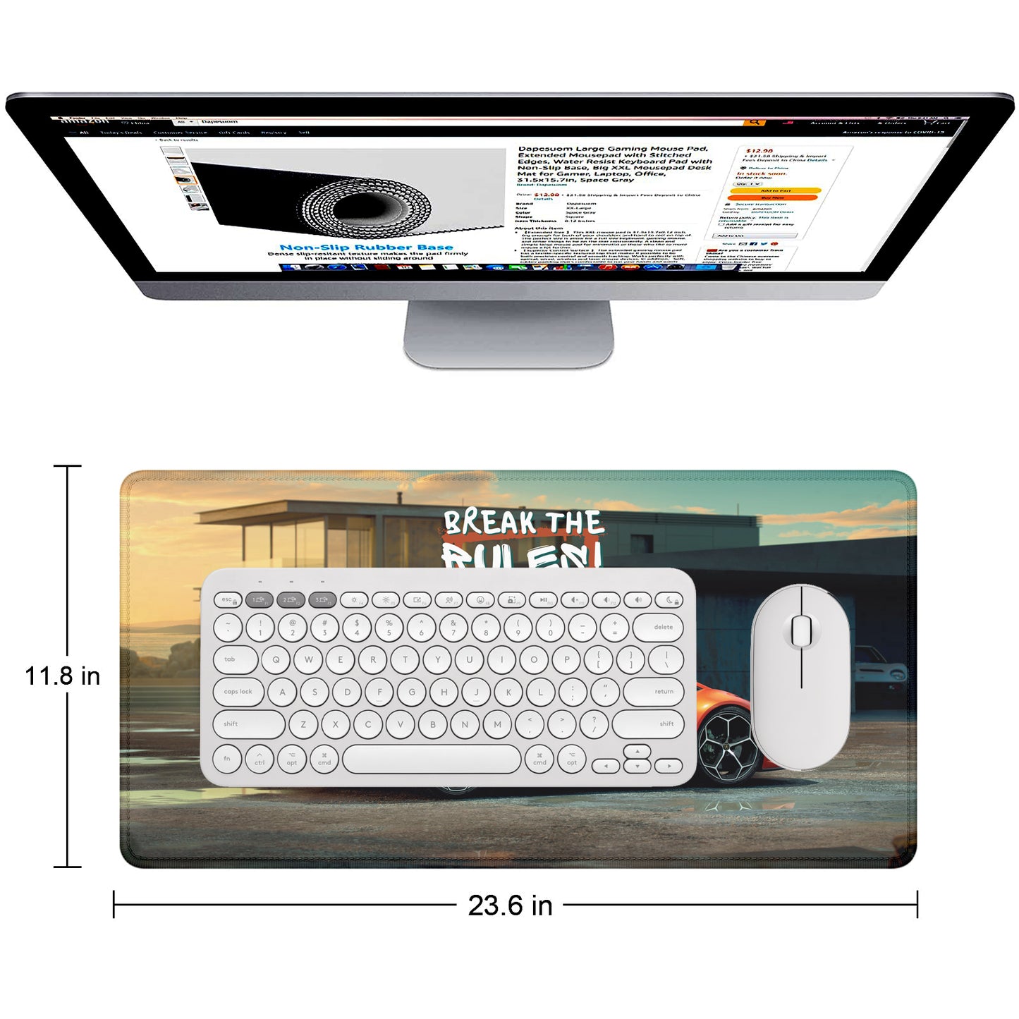 Break the Rules Supercar Stitched Desk Mat | Large Gaming & Office Mouse Pad | Non-Slip Rubber Base | Extended Desk Mat for Keyboard & Laptop