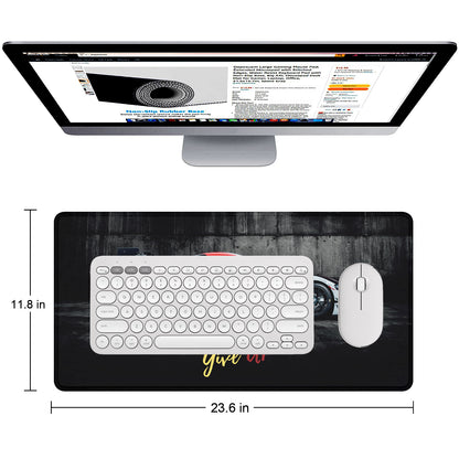 Never Give Up Racing Car Stitched Desk Mat | Large Gaming & Office Mouse Pad | Non-Slip Rubber Base | Extended Desk Mat for Keyboard & Laptop