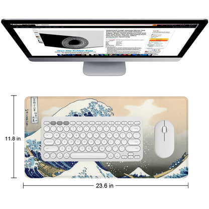 The Great Wave Stitched Desk Mat | Japanese Art Mouse Pad | Large Gaming & Office Desk Mat | Non-Slip Rubber Base | Extended Mat for Keyboard & Laptop