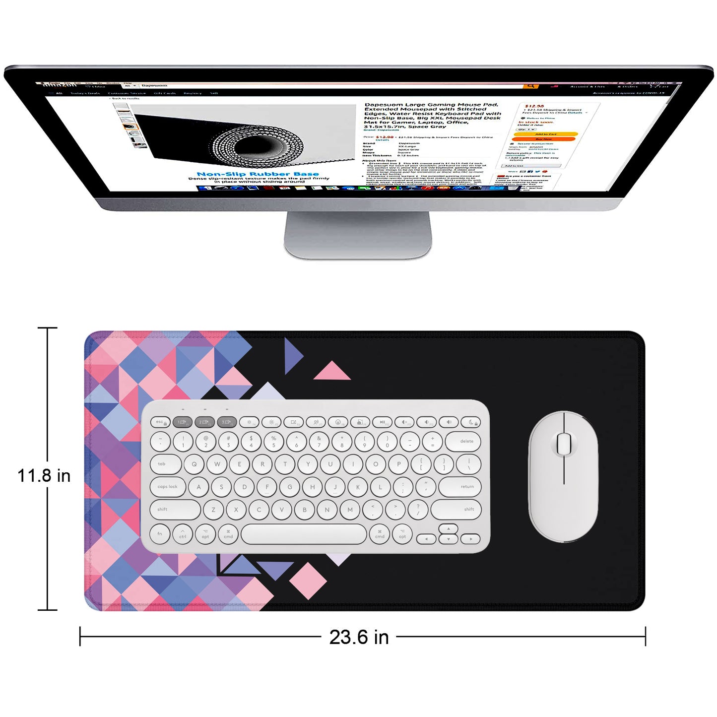 Geometric Pattern Stitched Desk Mat | Large Gaming & Office Mouse Pad | Non-Slip Rubber Base | Extended Desk Mat for Laptop, Keyboard & Mouse