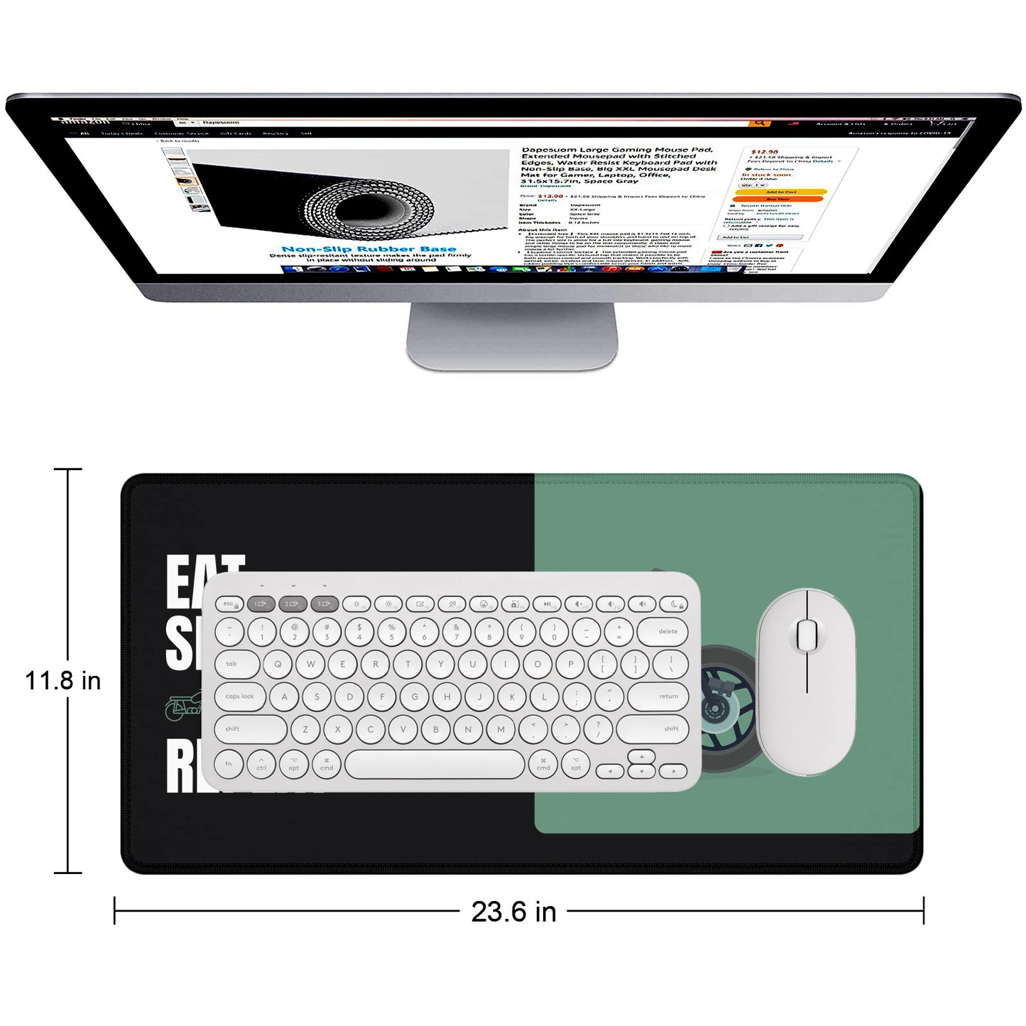 Eat Sleep Ride Repeat Motorcycle Stitched Desk Mat | Large Gaming & Office Mouse Pad | Non-Slip Rubber Base | Extended Desk Mat for Keyboard & Laptop