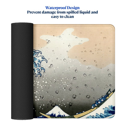 The Great Wave Stitched Desk Mat | Japanese Art Mouse Pad | Large Gaming & Office Desk Mat | Non-Slip Rubber Base | Extended Mat for Keyboard & Laptop