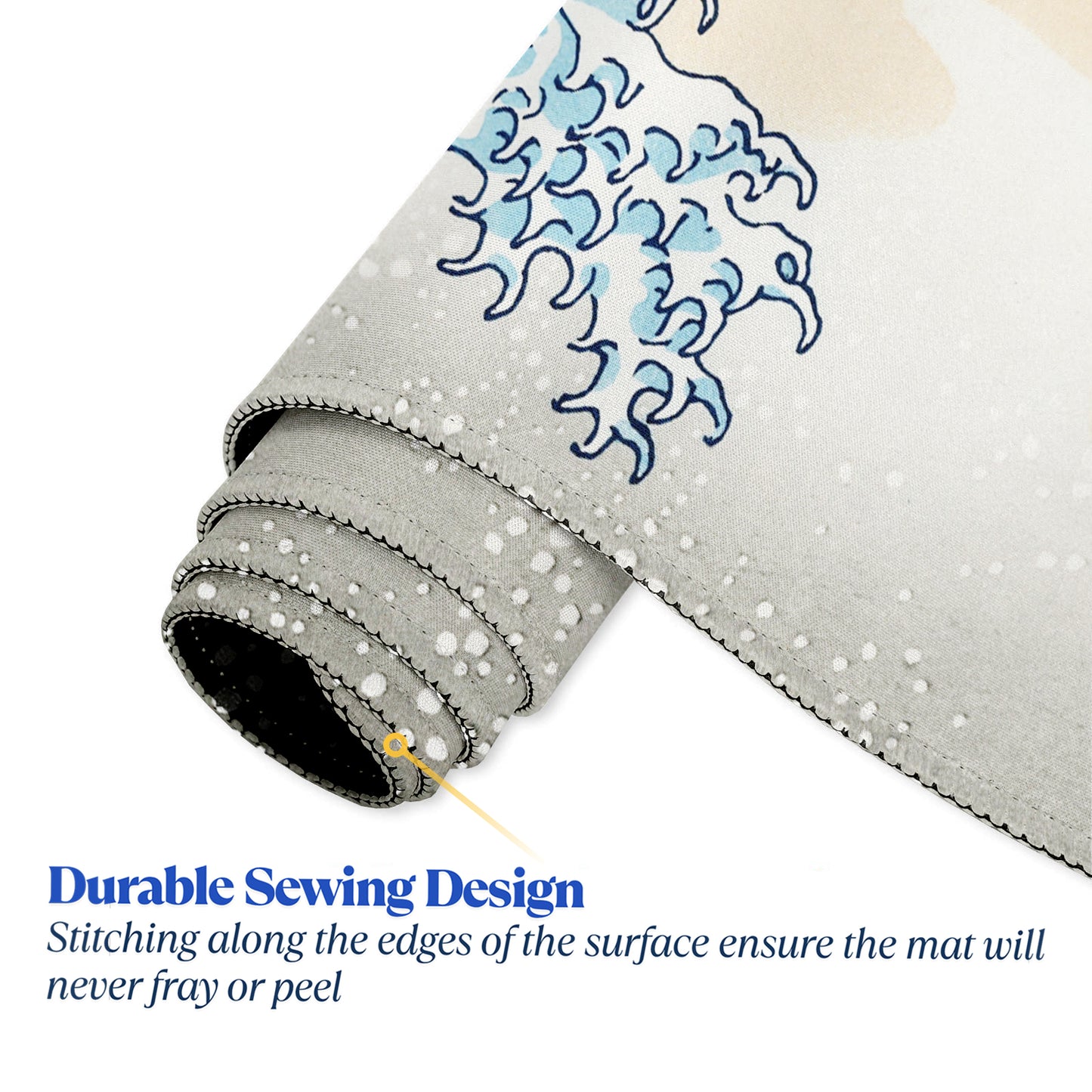 The Great Wave Stitched Desk Mat | Japanese Art Mouse Pad | Large Gaming & Office Desk Mat | Non-Slip Rubber Base | Extended Mat for Keyboard & Laptop