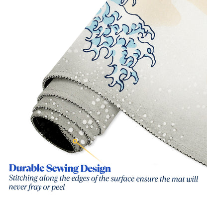 The Great Wave Stitched Desk Mat | Japanese Art Mouse Pad | Large Gaming & Office Desk Mat | Non-Slip Rubber Base | Extended Mat for Keyboard & Laptop