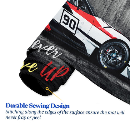 Never Give Up Racing Car Stitched Desk Mat | Large Gaming & Office Mouse Pad | Non-Slip Rubber Base | Extended Desk Mat for Keyboard & Laptop