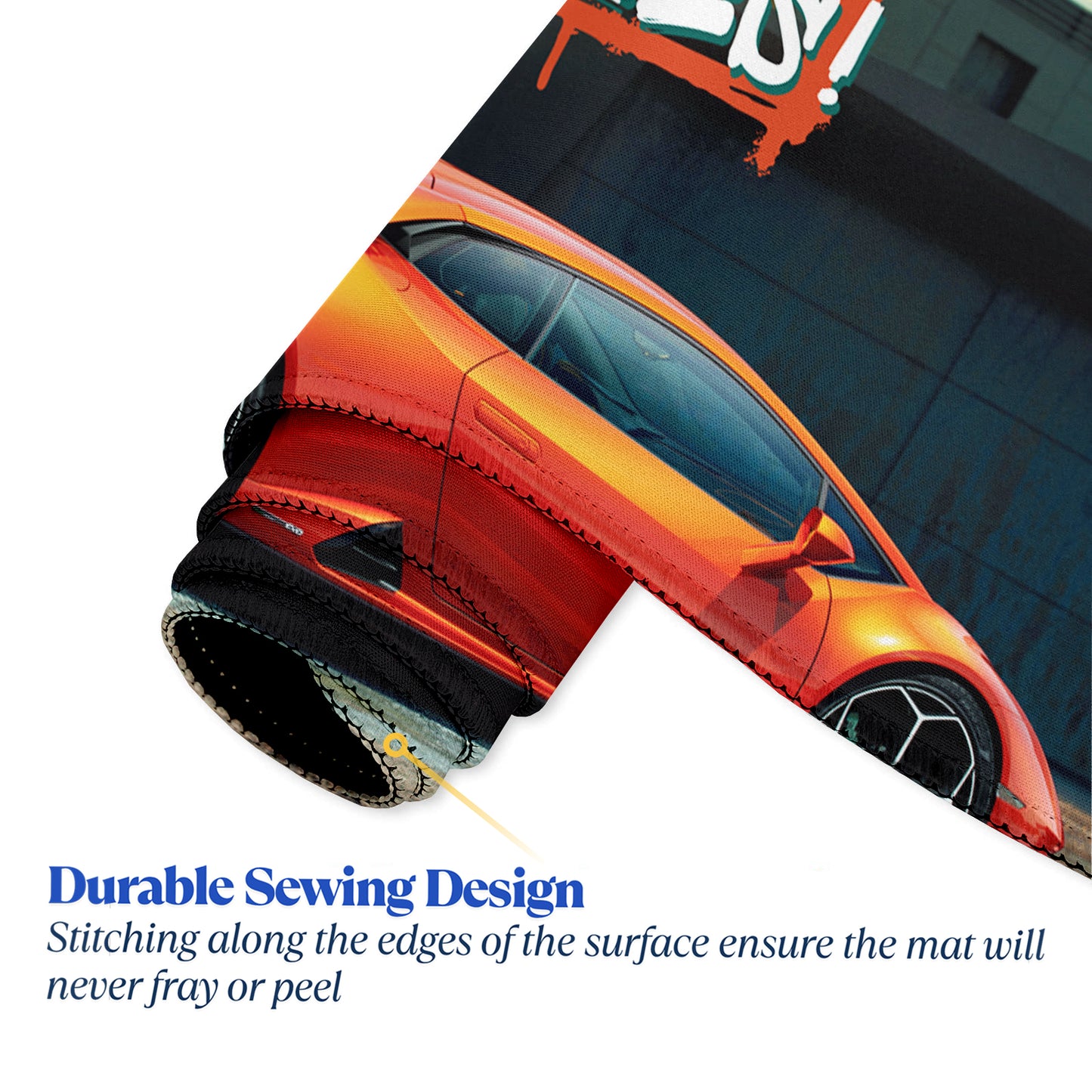 Break the Rules Supercar Stitched Desk Mat | Large Gaming & Office Mouse Pad | Non-Slip Rubber Base | Extended Desk Mat for Keyboard & Laptop