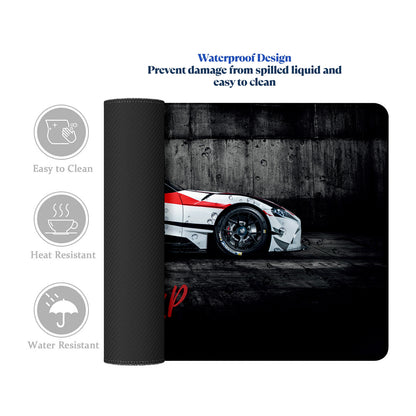Never Give Up Racing Car Stitched Desk Mat | Large Gaming & Office Mouse Pad | Non-Slip Rubber Base | Extended Desk Mat for Keyboard & Laptop