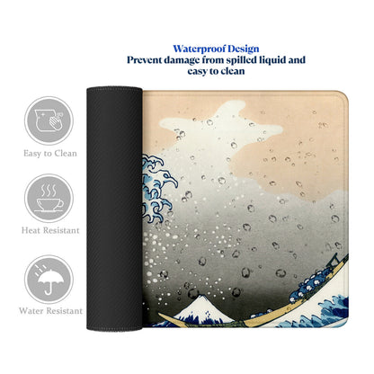 The Great Wave Stitched Desk Mat | Japanese Art Mouse Pad | Large Gaming & Office Desk Mat | Non-Slip Rubber Base | Extended Mat for Keyboard & Laptop